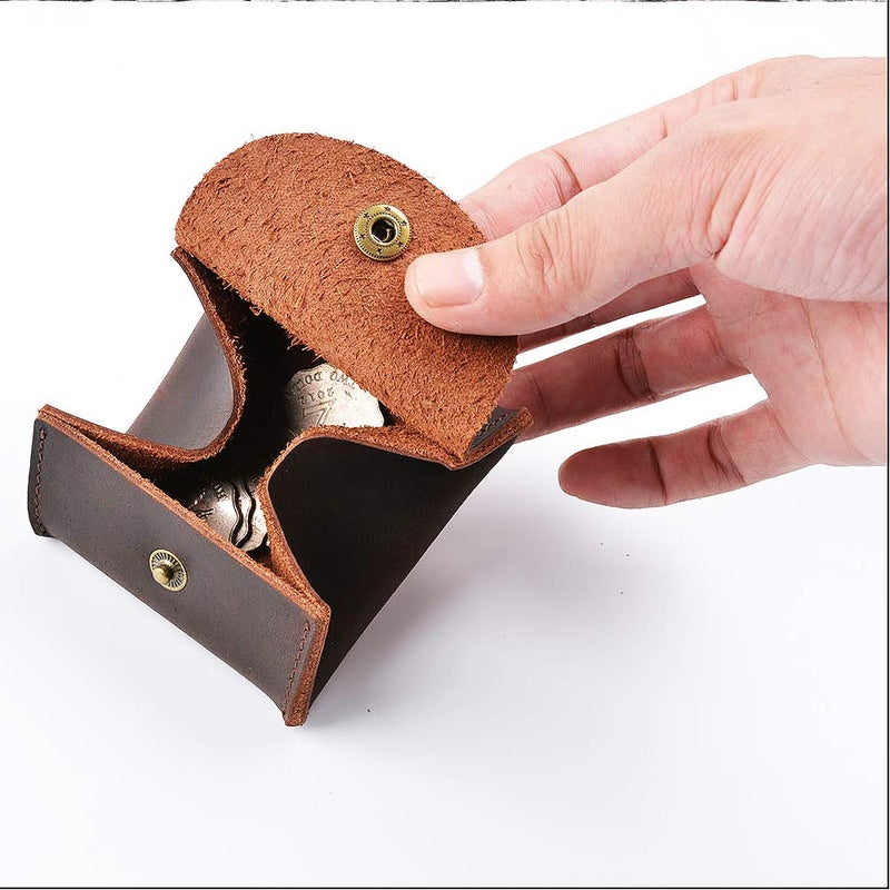 Juland Rustic Leather Moon Pocket Coin Case Genuine Leather Squeeze Coin Purse Pouch Change Holder Tray Purse Wallet for Men & Women - Dark Brown - Image 2